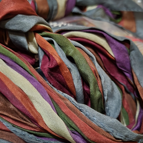Vintage Kenzo Silk Jewel Tones Striped Oblong Silk Scarf - Picture 5 of 7